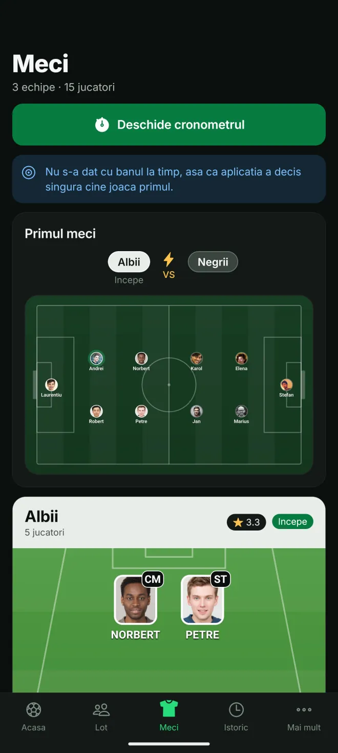 Captura din aplicatia BIBS: Echipe