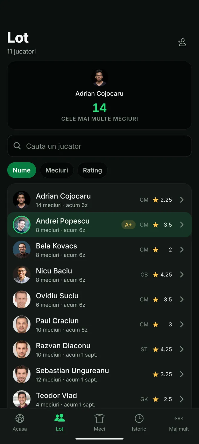 Captura din aplicatia BIBS: Lot si istoric